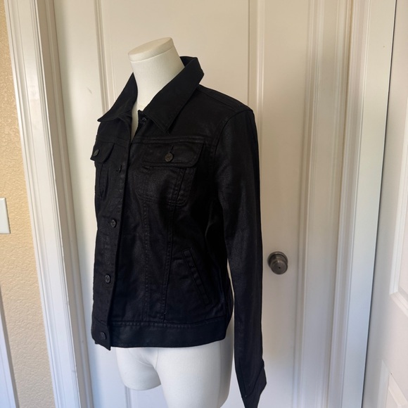 LRL Lauren Jeans Co Short Jacket Size Large Black Buttoned Matte Shimmer - Picture 4 of 9